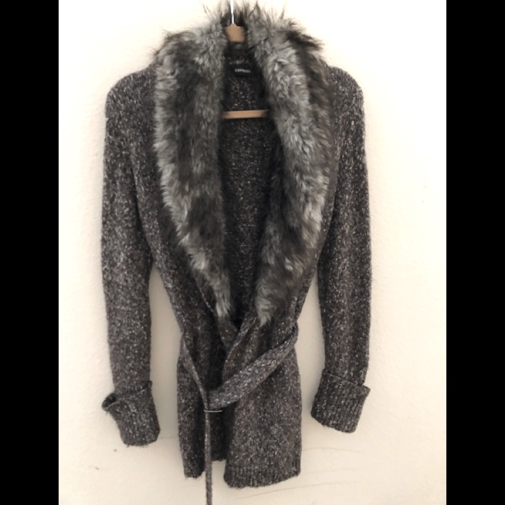 EXPRESS FUR COLLARED CARDIGAN SWEATER
